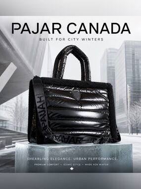 Pajar Canada 1963 black shearling fur puffy tote bag